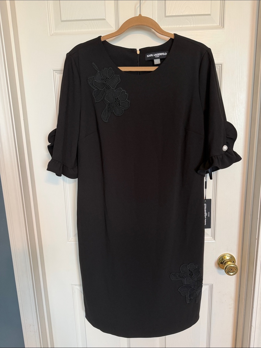 Karl Lagerfeld Black Floral-Appliqué Midi Dress